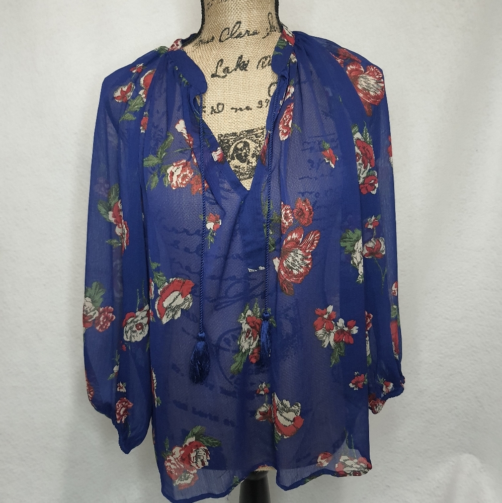 New Lucky Brand Sheer Floral Blouse Small - Picture 1 of 5